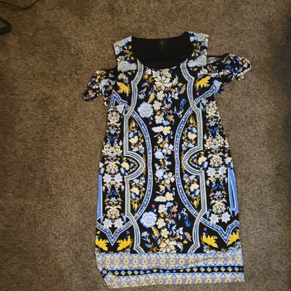 JM Collection Black and Blue Floral Mini Dress
